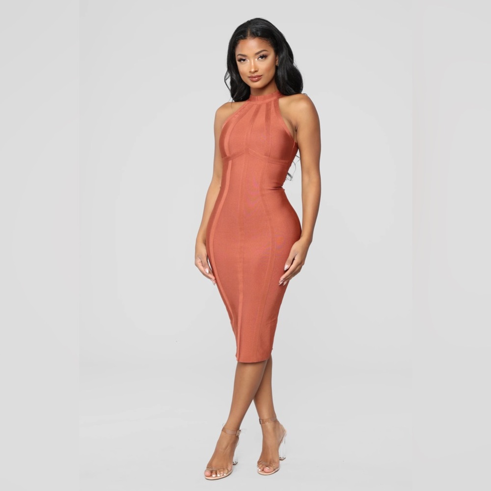 Fashion Nova Kamila Bandage Midi dress in brick color